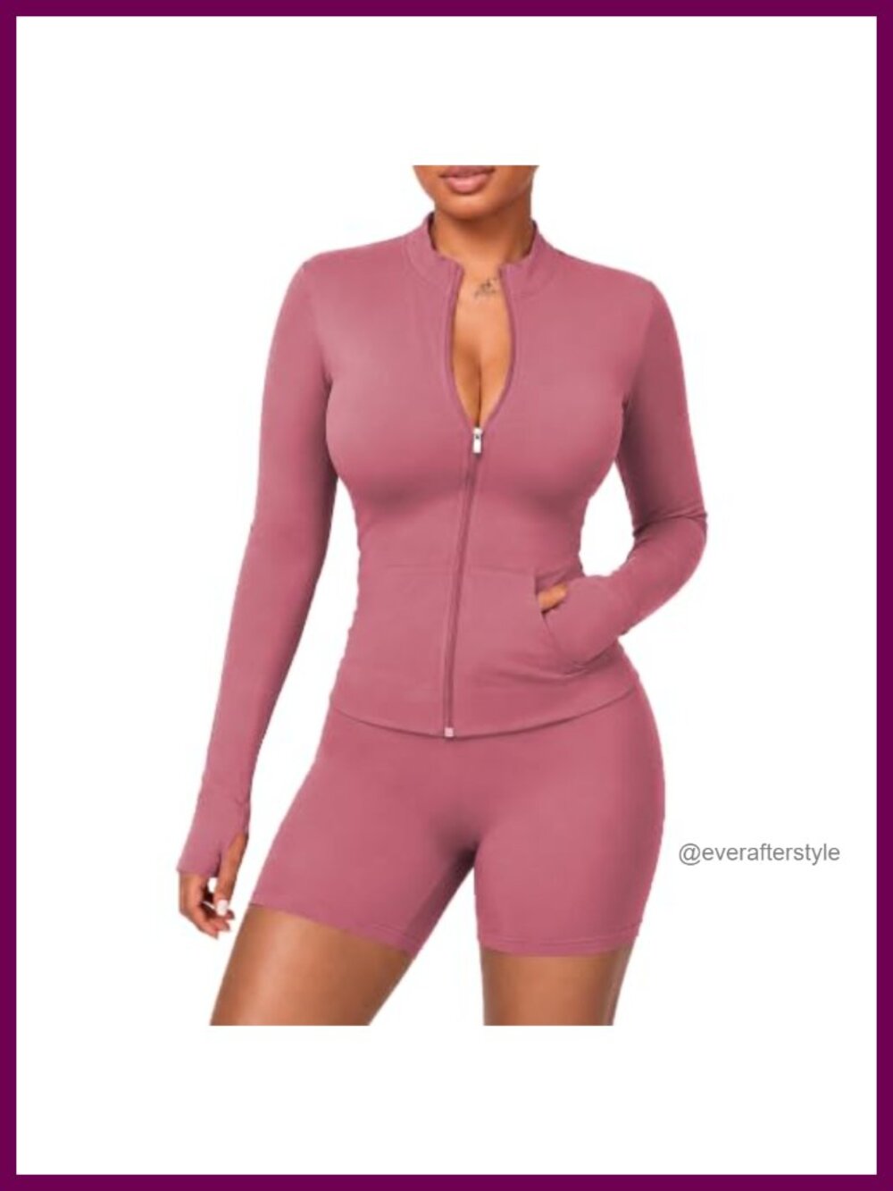 Women's Workout Set 2-Piece Zip Jacket & Biker Shorts Activewear